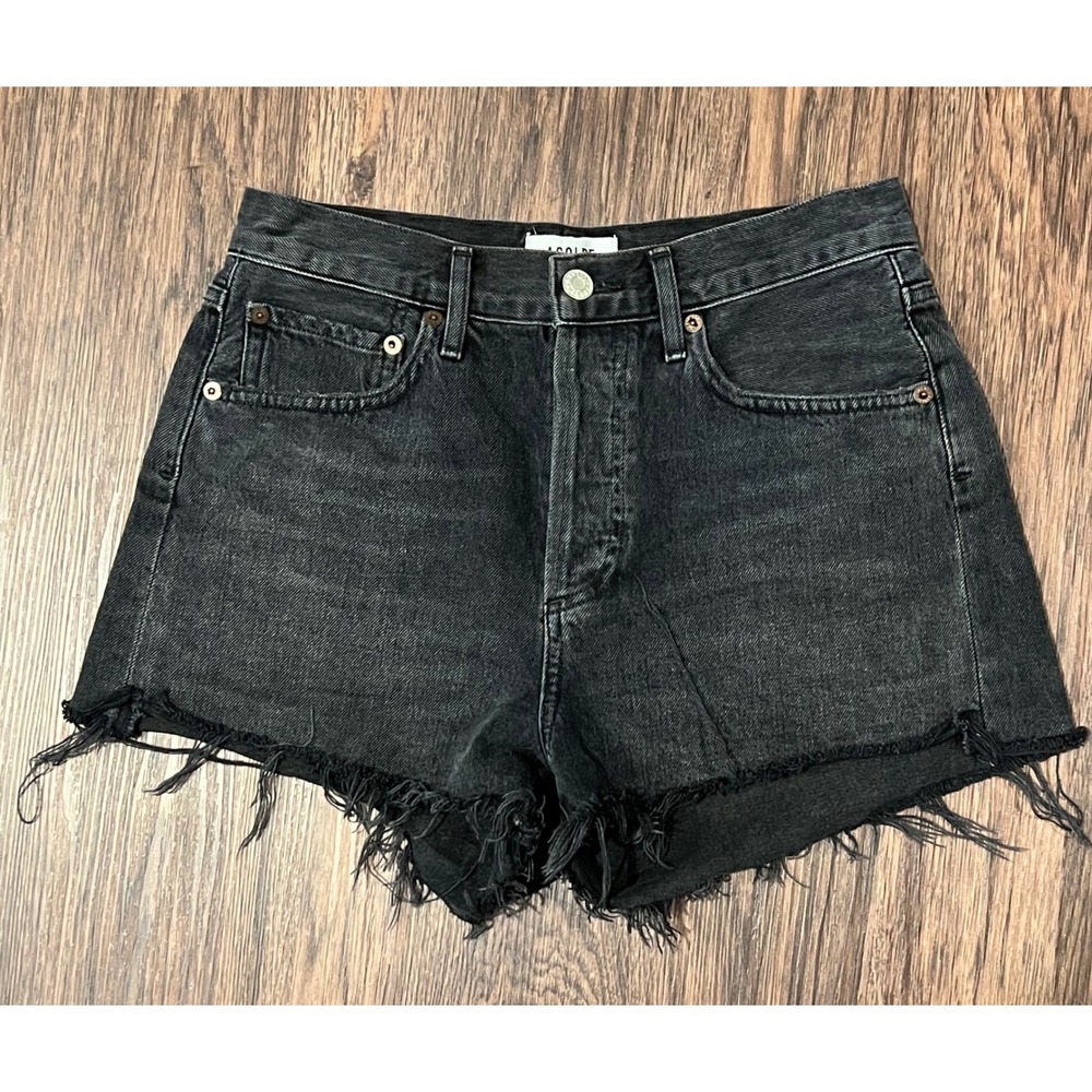 AGOLDE Parker High Rise Vintage Cut Off Denim Shorts Black Carbon Size 25